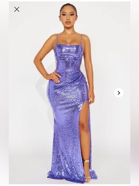 Lavender Sequin Slit Evening Gown